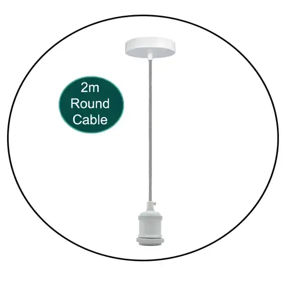 2m Grey Round Cable E27 Base White Pendant Holder~1726