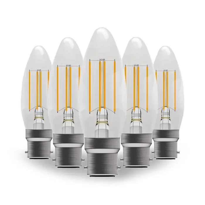 3.3W Warm White Dimmable LED Decorative Filament Candle Bulb – Bayonet Cap – Pack of 5 – Online Lighting