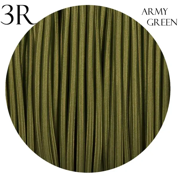 3 Core Army Green Round Vintage Italian Braided Fabric Cable Flex 0.75mm UK
