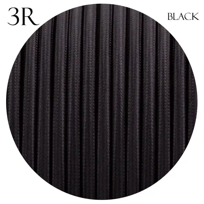 3 core Round Vintage Braided Fabric Cable Flex 0.75mm Black