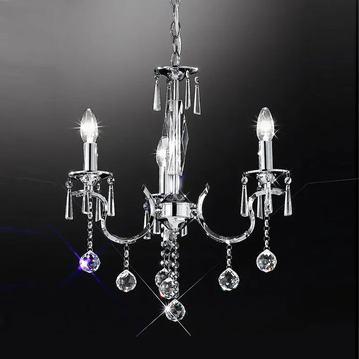 3 Light Chandelier in Polished Chrome with crystal dropls (0194TAFFL21553)