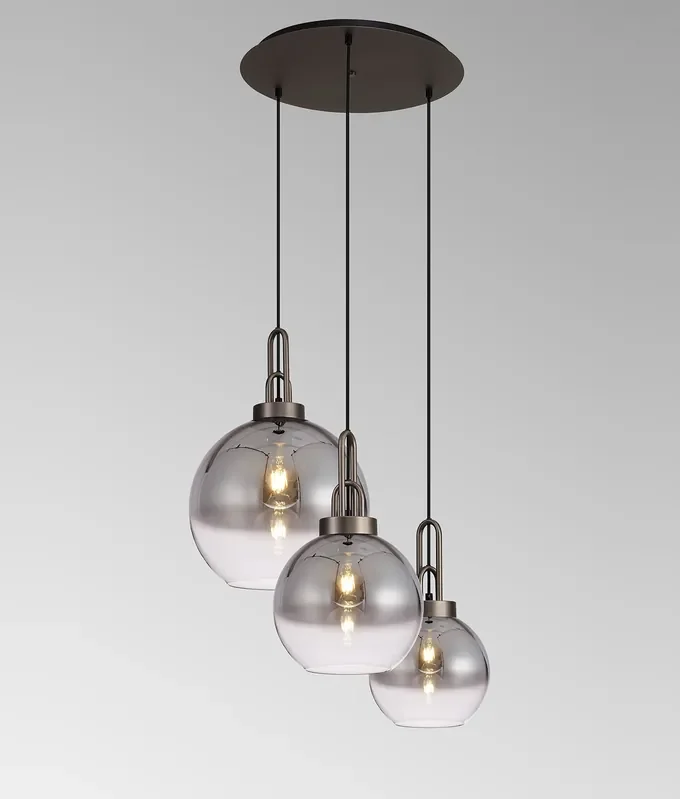 3 Light Cluster Pendant with Antique Silver Fade Shades