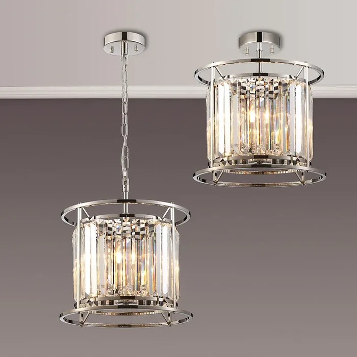 3 Light Dual Pendant in Polished Nickel with Clear Crystals (1230CHA80B)