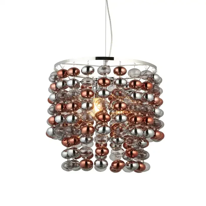 3 Light Pendant – Polished Chrome, Copper & Smokey Glass (0711ESM98152)