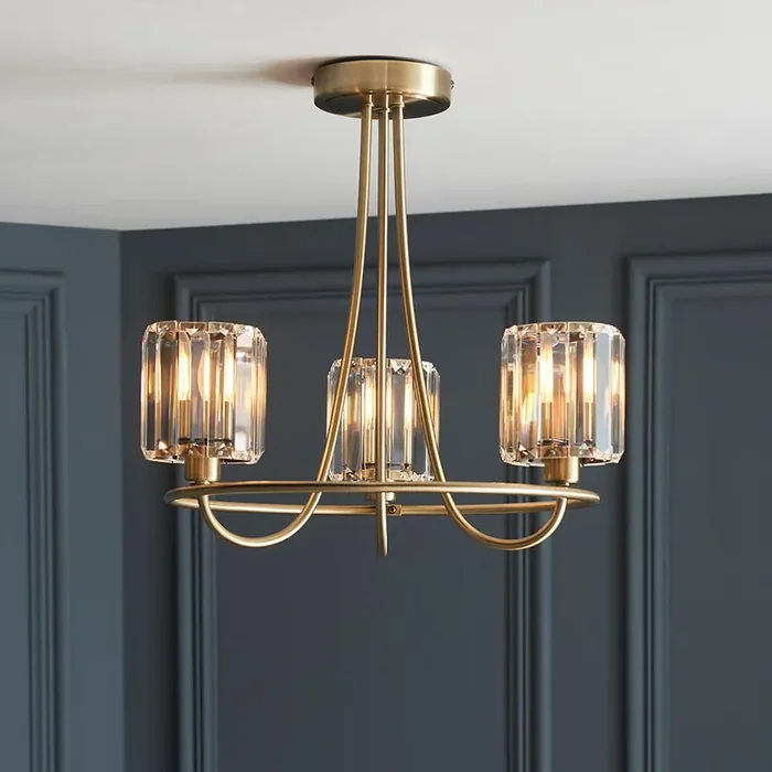 3 Light Semi Flush in Antique Brass with Clear Cut Glass Shades (0711BER107801)