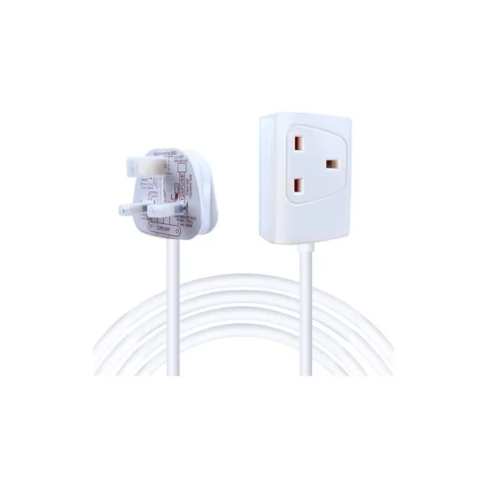 3 Metre UK Single Socket Power Extension Lead 1 Gang 13A Mains Cable, White