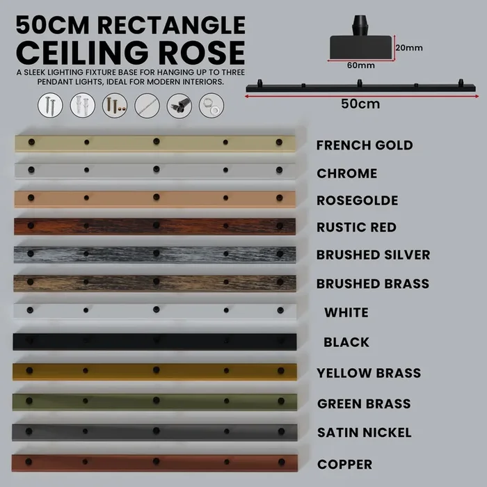 3 Outlet Rectangle Ceiling Rose Pendant Lighting Fixture