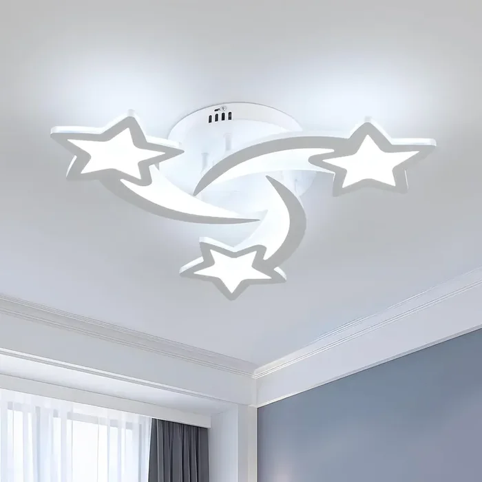 3-Star LED Ceiling Light 40W 3600LM, Cool White 6500K Acrylic Semi Flush Mount for Kids Bedroom, Living Room, Art Deco Style