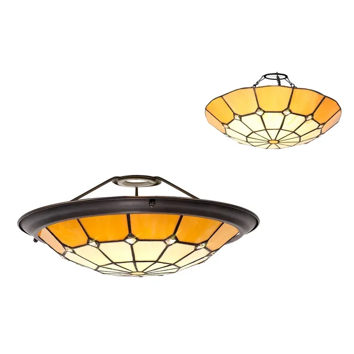 35cm Non-Electric Uplighter Shade Cream/Beige Aged Antique Brass Trim (1230MAJ28B)