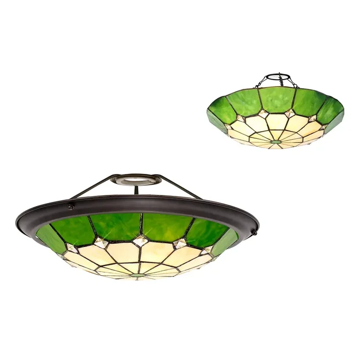 35cm Non-Electric Uplighter Shade Cream/Green Aged Antique Brass Trim (1230MAJ29A)