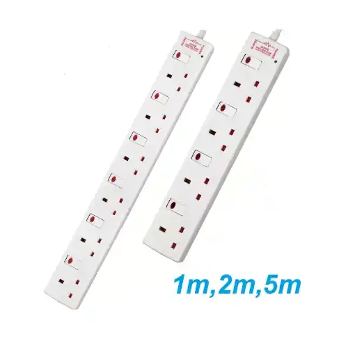 4/6 Way Gang 1m/2m/5M Cable Switched Surge Protect Extension Lead Plug Sockets