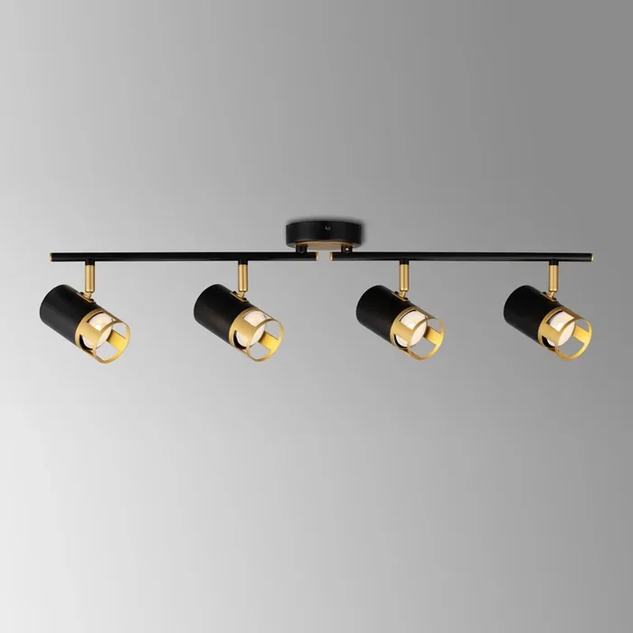 4 Light Linear Bar Spotlight, GU10, Black/Painted Gold (1230BRE39C)