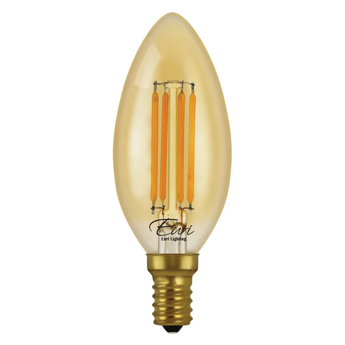 4-Pack LED B10 Amber Filament – 4.5 Watt – Dimmable – 40W Equiv – 350 Lumens – 2200K – Euri Lighting