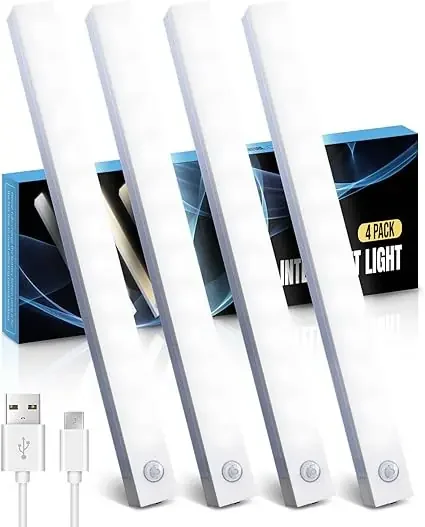4 Pack Under Cabinet LED Sensor Night Light 4-Mode, USB Type-C, Rechargeable