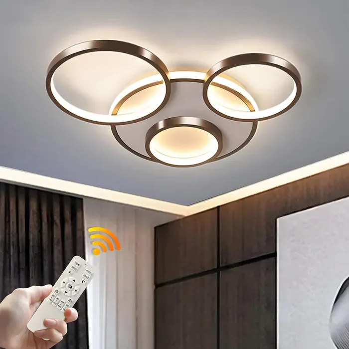 42W LED Ceiling Light – Black 4-Ring Dimmable Modern Fixture with Remote Contro