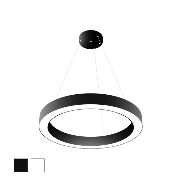 48″ LED Round Suspended Fixture, 10,000 Lumen Max, Wattage and CCT Selectable, 120-277V, White or Black Finish
