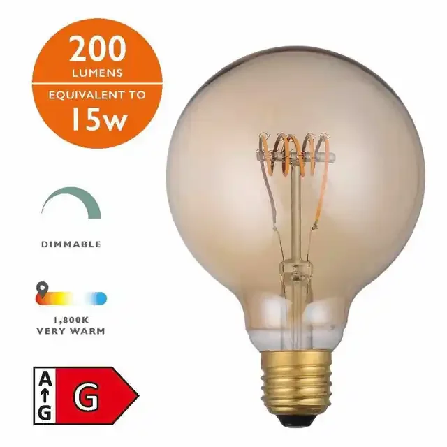 4W E27 1800K (Very Warm White) Dimmable Vintage LED Globe Bulb