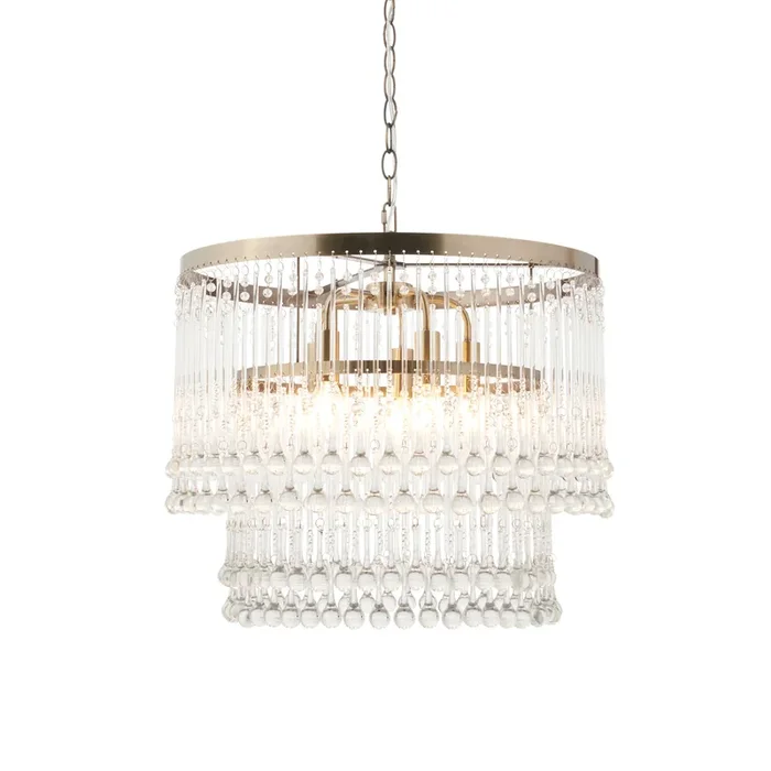 5 Light Chandelier in Antique Brass with Clear Glass Droplets (0711GEN104504)