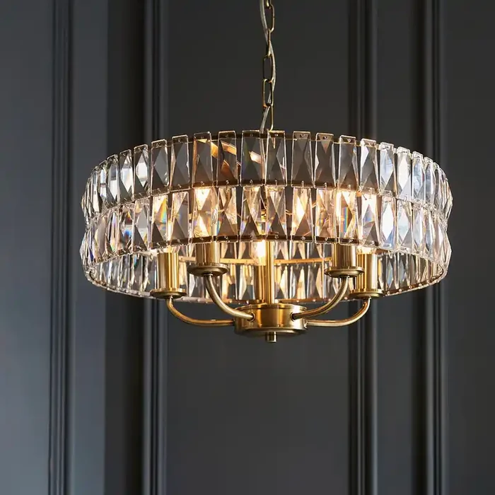 5 Light Pendant in Antique Brass – Clear Cut Faceted Glass (0711CLI106244)