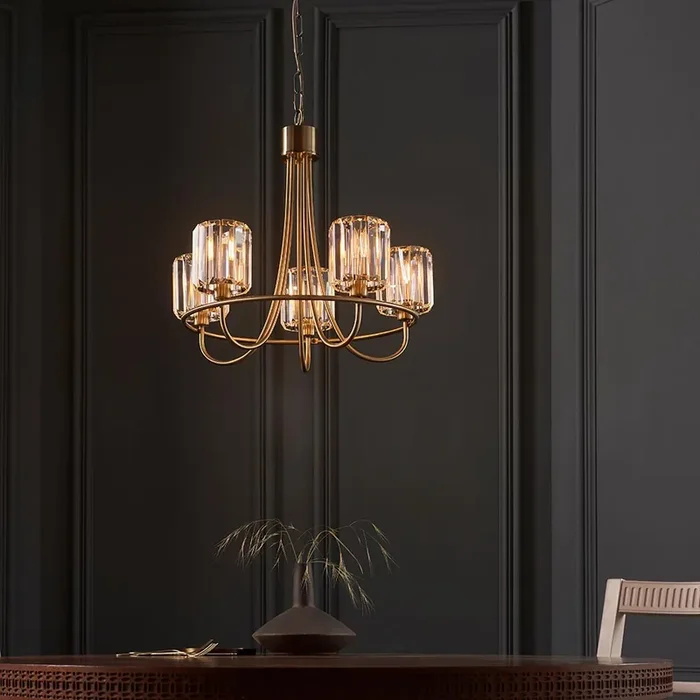 5 Light Pendant in Antique Brass with Clear Cut Glass Shades (0711BER107802)
