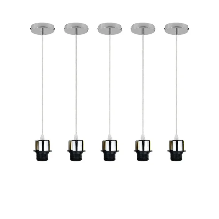 5 Pack Industrial Chrome Pendant Light Fittings – Without Bulbs