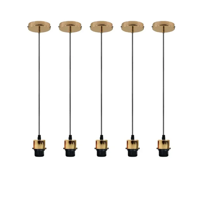 5 Pack Industrial French Gold Pendant Light Fittings – Without Bulbs