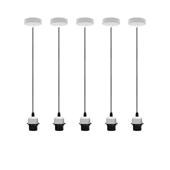 5 Pack Industrial White Pendant Light Fittings – Without Bulbs