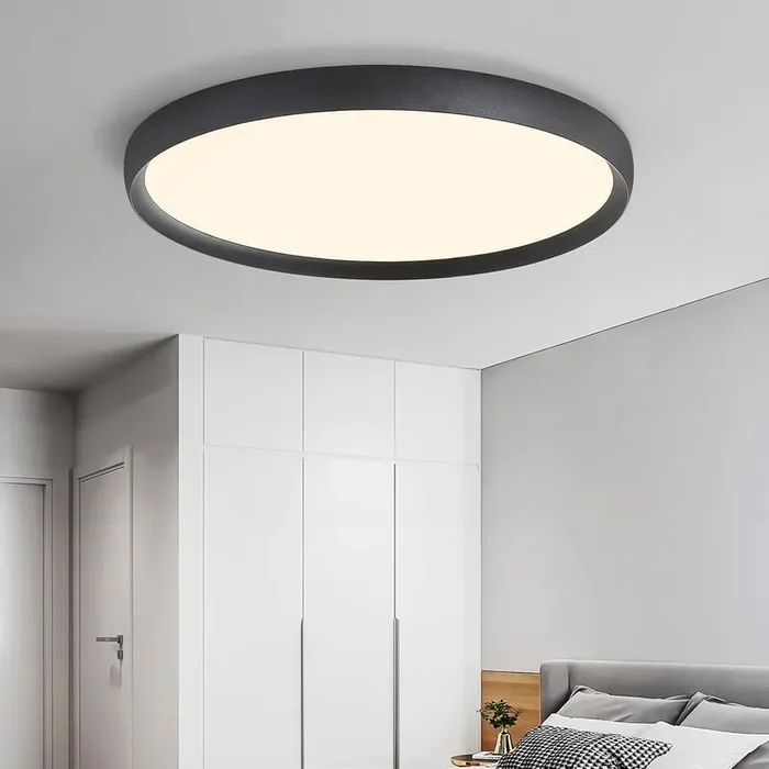 50cm Black LED Ceiling Light, 40W Ultra-Thin Round Flush Mount, Dimmable 3000K–6000K for Bedroom, Living Room, Dining, Bathroom