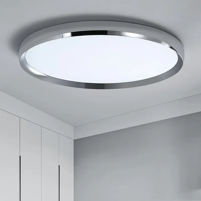 50cm Chrome LED Ceiling Light, 40W Ultra-Thin Round Flush Mount, Dimmable 3000K–6000K for Bathroom, Bedroom, Kitchen, Living Room