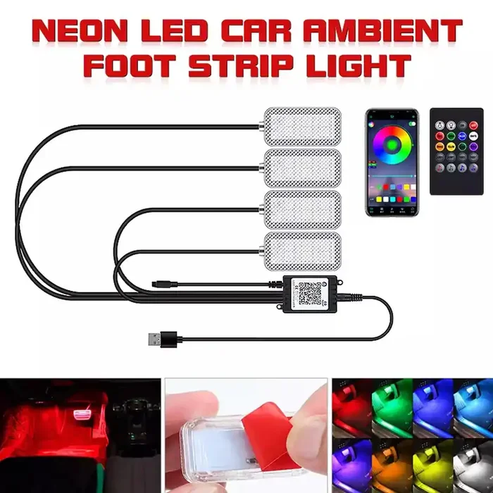 5W LED Wireless Car Interior Footwell RGB Lights In UK – USB Rechargeable, Spring Switch, IP22 Waterproof, Touch Switch Sensing, Easy to Install, LED Light Fixture for Cabinet, Van and Car Ceiling