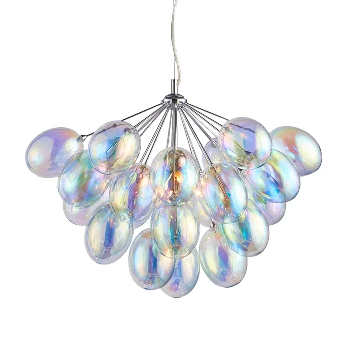 6 light Chrome Plated Pendant with Iridescent Glass Shades (0711INF76450)