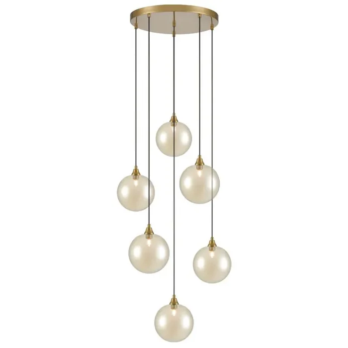 6 Light Cluster Aged Brass with Amber glass (0194GALFL24686366)