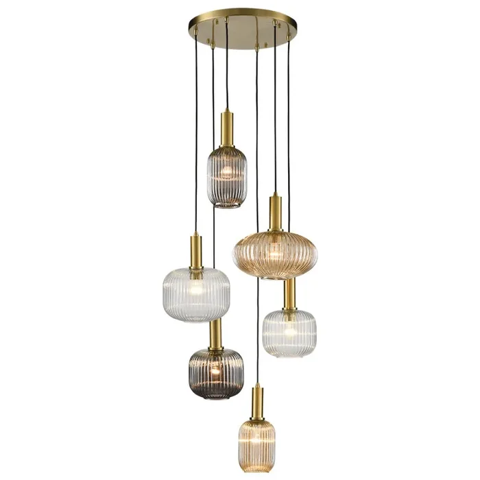 6 Light Drop Pendant in Aged Brass with Glasses as shown (0194MEZ24916)