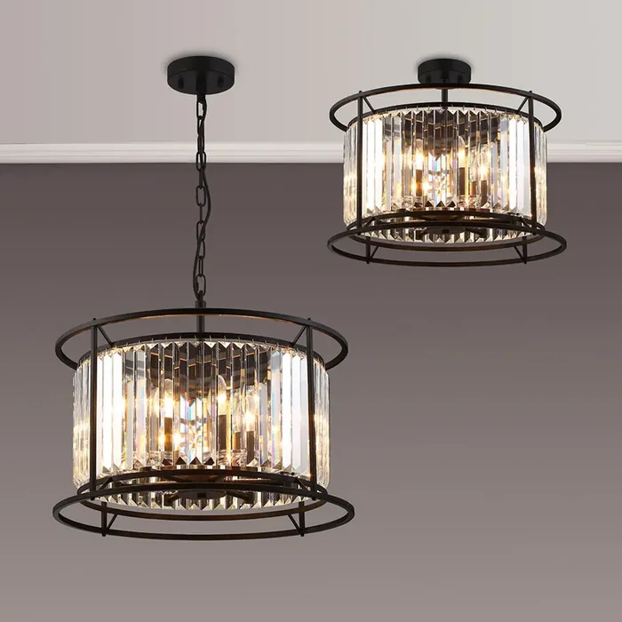 6 Light Dual Pendant in Satin Black with Clear Crystals (1230CHA79C)