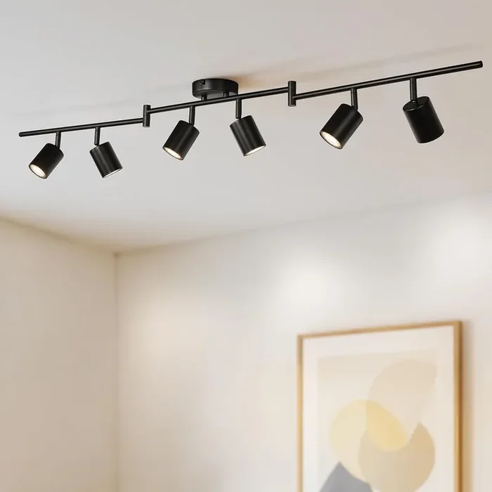 6 Way Ceiling Spotlights Adjustable Black GU10 Modern Kitchen Light Bar