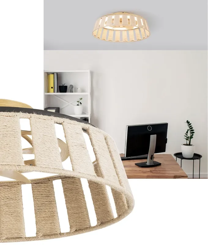 60cm Flush Fitted Ceiling Fan with Natural Rope Detail