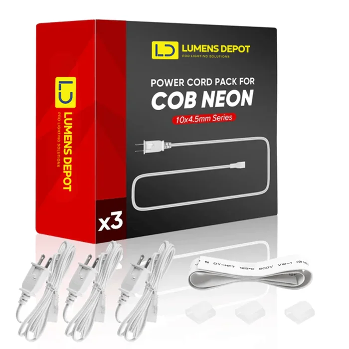 6FT Extra Power Cord Pack for 120V Flexible COB LED Neon Rope Light – 10×4.5mm