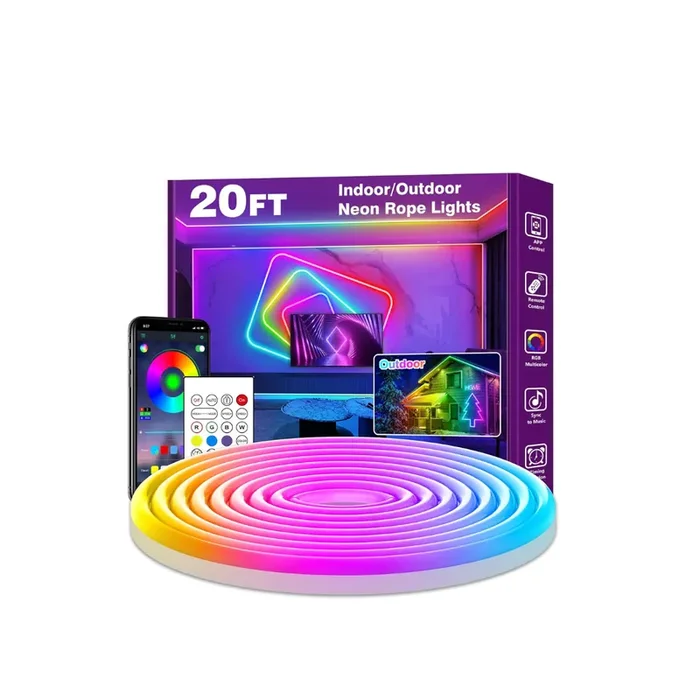 6m LED Rope Lights, Flexible Neon RGB Strip Lights with APP & Remote Control, Music Sync, Multiple Modes, IP65 Waterproof for Gaming, Bedroom & Outdoor