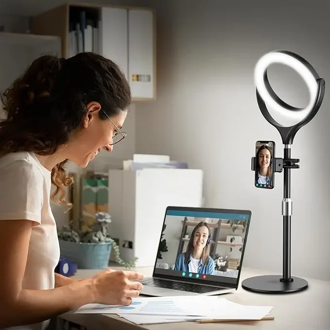 7 Inch Desk Ring Light with Stand in UK – Rechargeable USB-B ports, 360° Rotatable, 3 Lighting Modes For Video Conferencing, Video Calls, Zoom Meeting, Live Streaming, Makeup, YouTube, TikTok