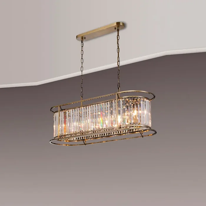 7 Light Oval Pendant in Antique Brass with Clear Crystals (1230CHA81F)