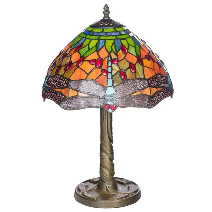 8″ Dragonfly Multicolour Tiffany Glass Vintage Dome Table Lamp 35cm