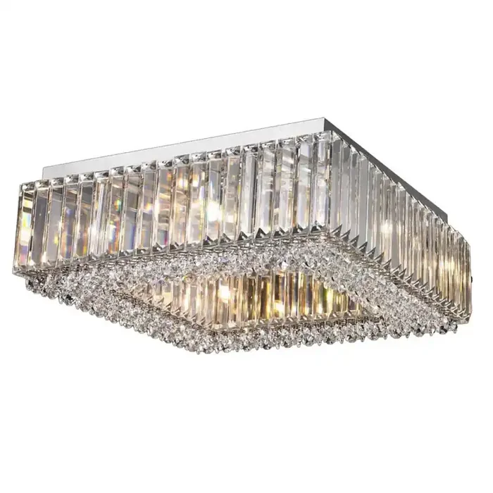 8 Light Crystal Flush, 45 x 45 cm Square Ceiling Fitting in Polished Chrome (1539SQUARE8FL)