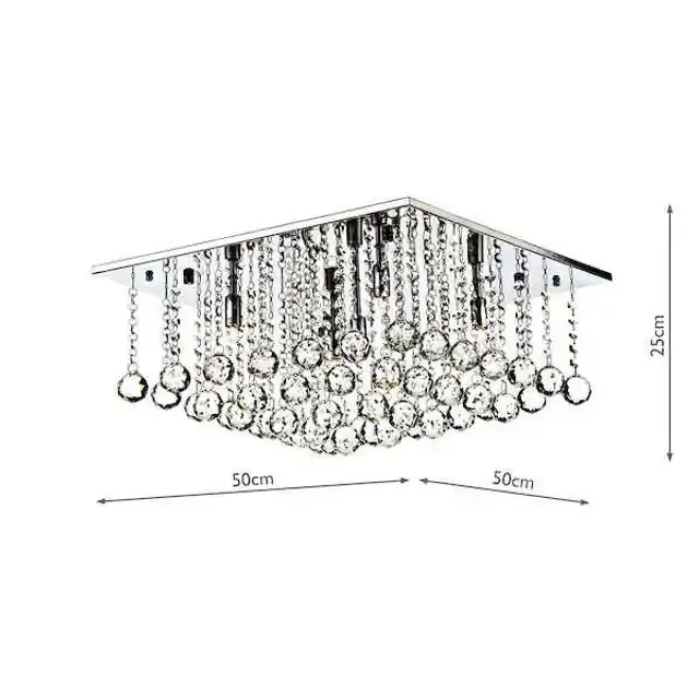 Abacus 5 Light 50cm Square Crystal and Chrome Flush Ceiling Light