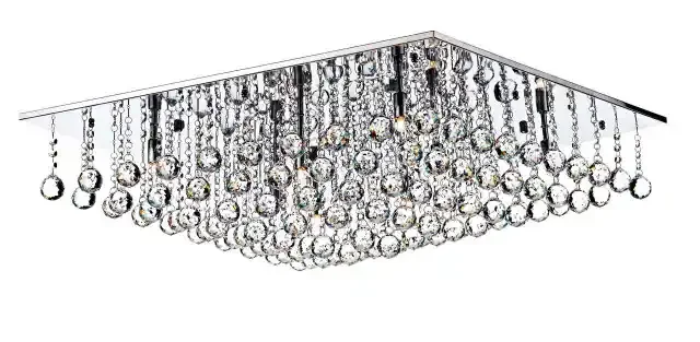 Abacus 8 Light 80cm Square Crystal and Chrome Flush Ceiling Light