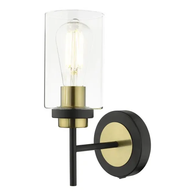 Abel Satin Black with Gold and Glass Wall Light