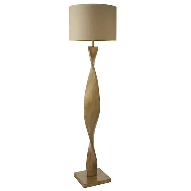 Abia Oak Effect with Natural Linen Shade Floor Lamp