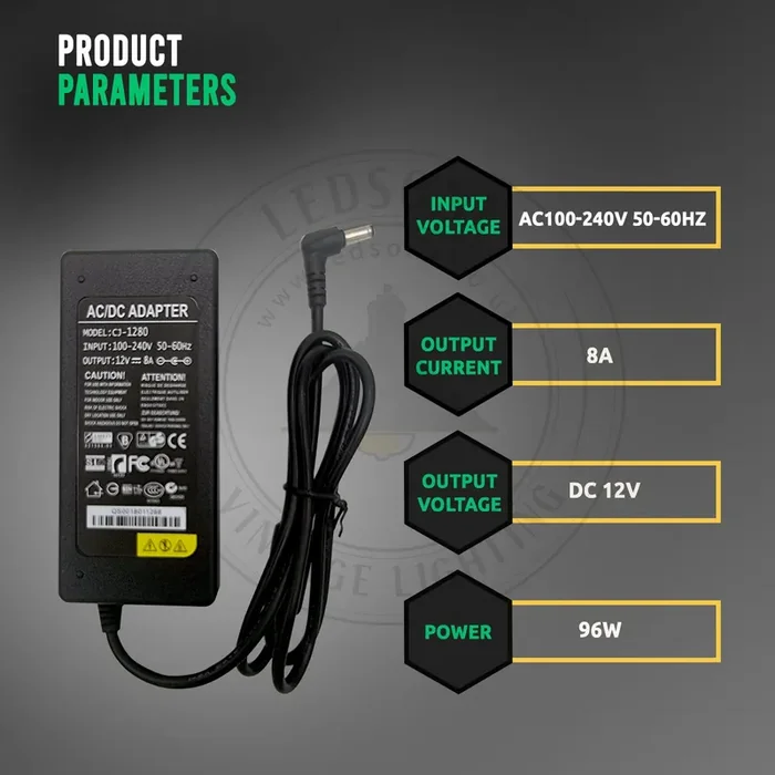 AC DC 12V 8A Power Supply Adapter Charger Transformer for 3528/5050 LED Strip