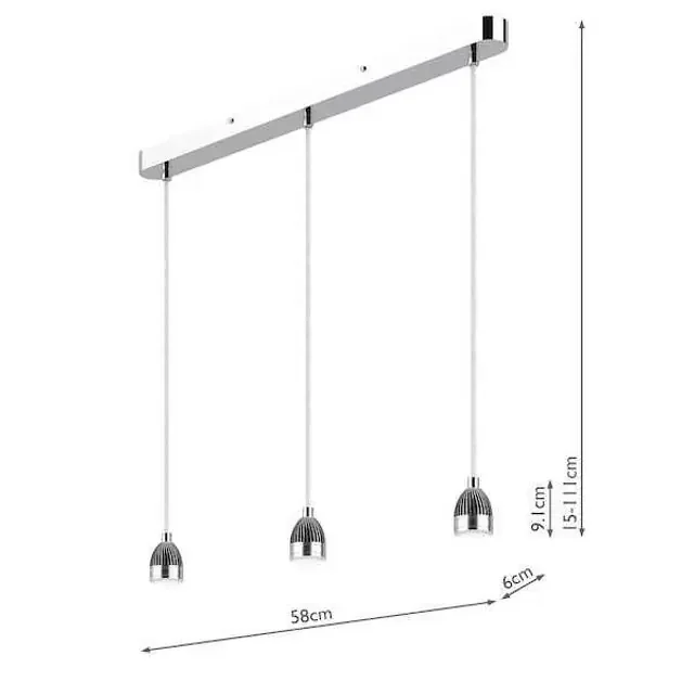 Accessory 3 Light Modular Polished Chrome LED Bar Pendant Light Suspension