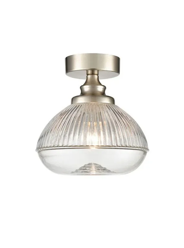 Acoste Satin Nickel with Ribbed Glass Shade Flush Ceiling Light