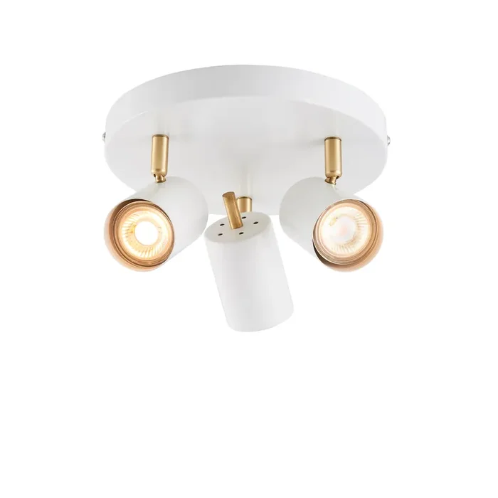 Adjustable 3 Light Round Spotlight Matt White and satin brass (0711GUL3)